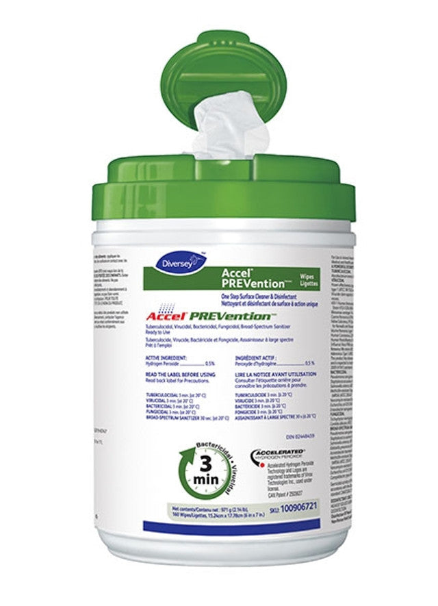 Diversey Accel Prevention Ready to Use Surface Disinfectant Wipes 6" x 7" 160/tub