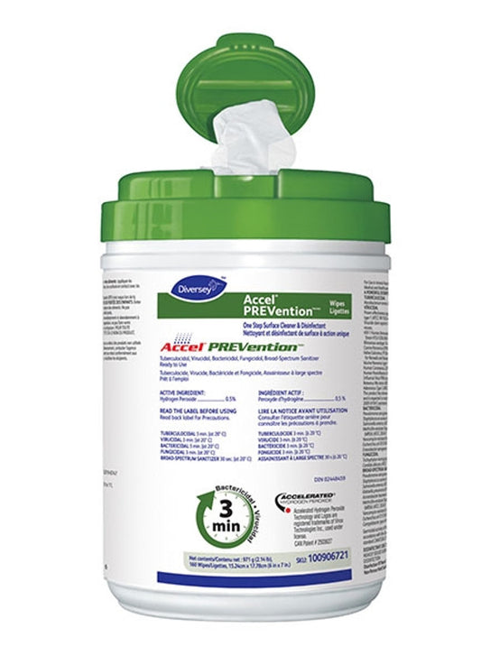 Diversey Accel Prevention Ready to Use Surface Disinfectant Wipes 6" x 7" 160/tub